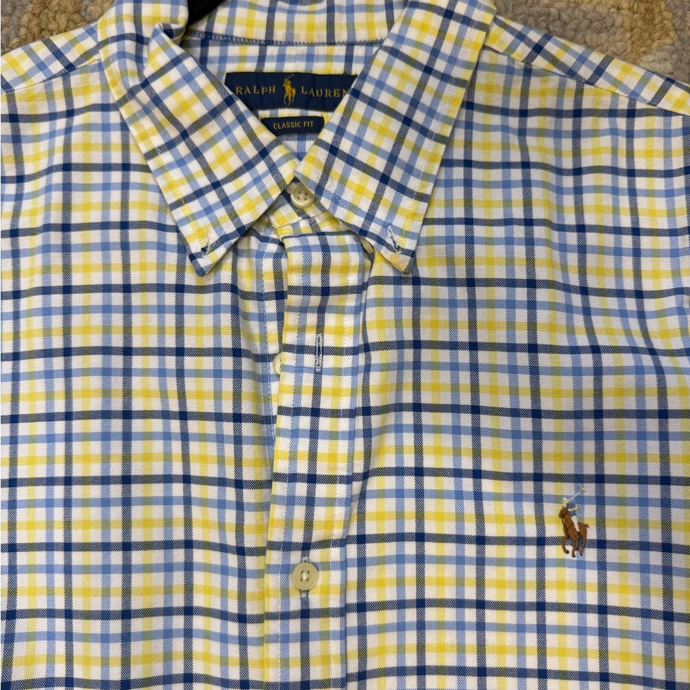 Ralph Lauren Men's Casual Plaid Shirt - Blue and Yellow